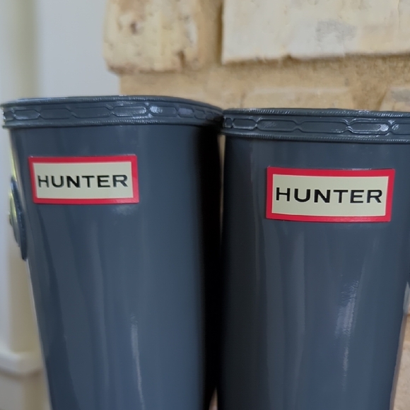 HUNTER I Original Tall Gloss Graphite Blue Grey Welly Rain Boots, US 5 EU 36 - Picture 5 of 16